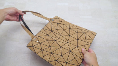 Geometric Natural Cork Women's Vegan Tote Handbag BAG-2209