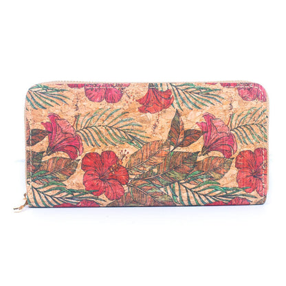 Natural Cork w/ Flower Pattern Zipper Women's Wallet | THE CORK COLLECTION