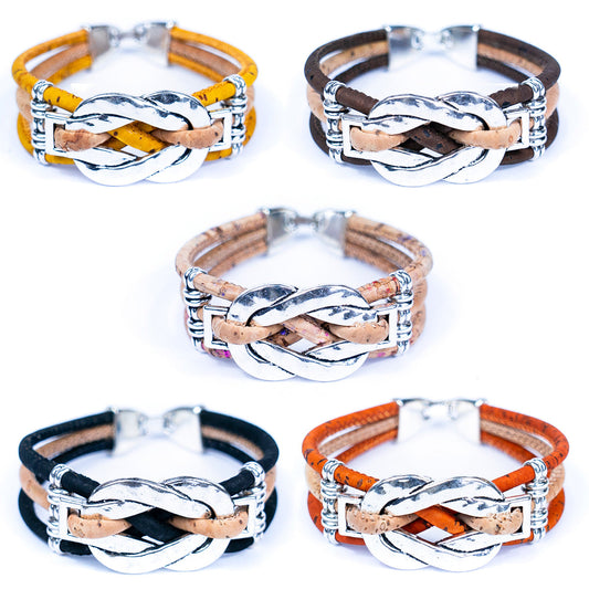 Round Colorful Cork Cord w/ Threads & Braided Shape Handmade Women's Bracelet BR-461-MIX-5