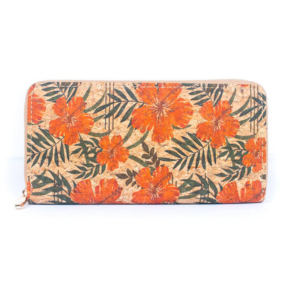 Natural Cork w/ Flower Pattern Zipper Women's Wallet | THE CORK COLLECTION