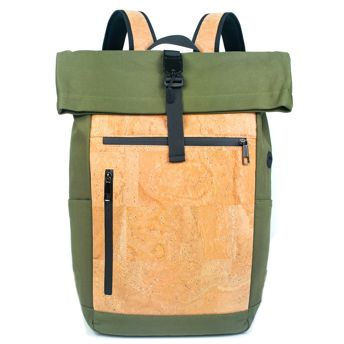 Sleek Men's Cork & Canvas Backpack w/ Safety Buckle & Zippered Pockets for 17-inch Laptops | THE CORK COLLECTION