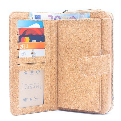 Long Natural Card Zipper Cork Wallet HY-017-MIX-6 （6units）