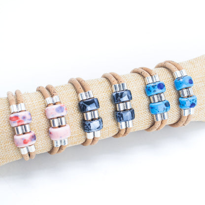 Ceramic Beads Handmade Adjustable Cork Bracelet BR-106-MIX-6