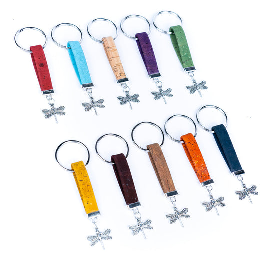 Colorful Cork & Dragonfly Handmade Keychains I-089-MIX-10