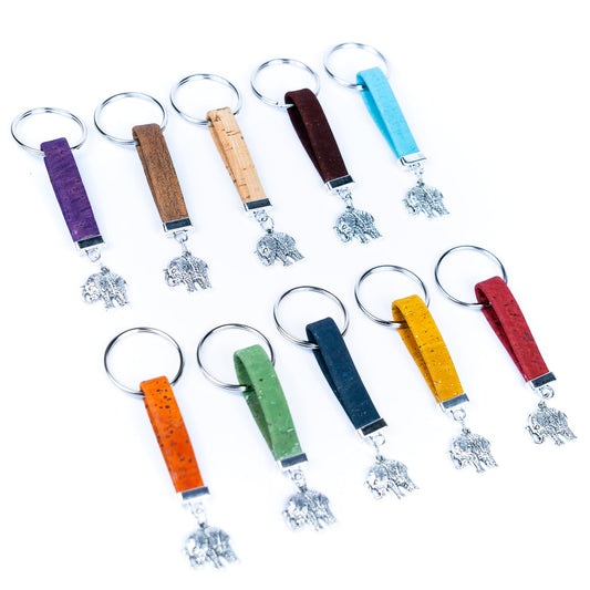 Colorful Cork & Elephant Pendant Handmade Keychains I-091-MIX-10