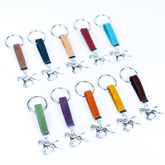 Colorful Cork & Horse Pendant Handmade Keychains I-095-MIX-10