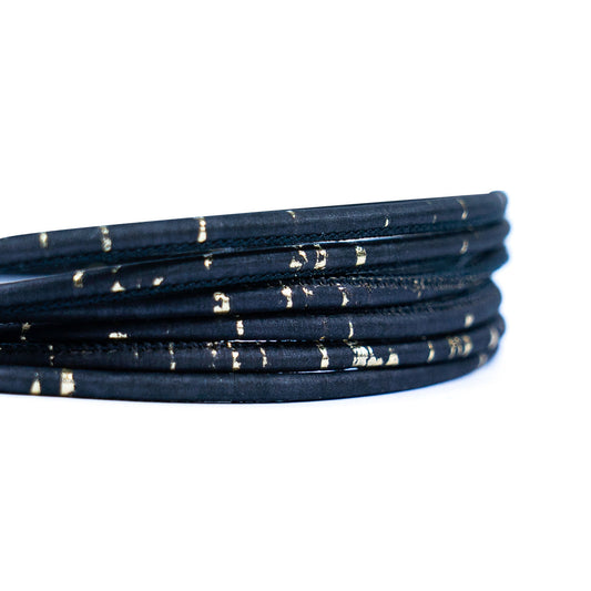 10 meters of 3mm Round Black & Gold Cork Cord COR-629