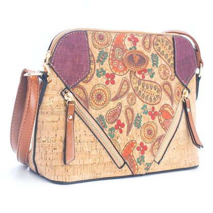 Cork Lady's Crossbody Bag w/ Stylish Floral Print & Diagonal Zipper Accents | THE CORK COLLECTION
