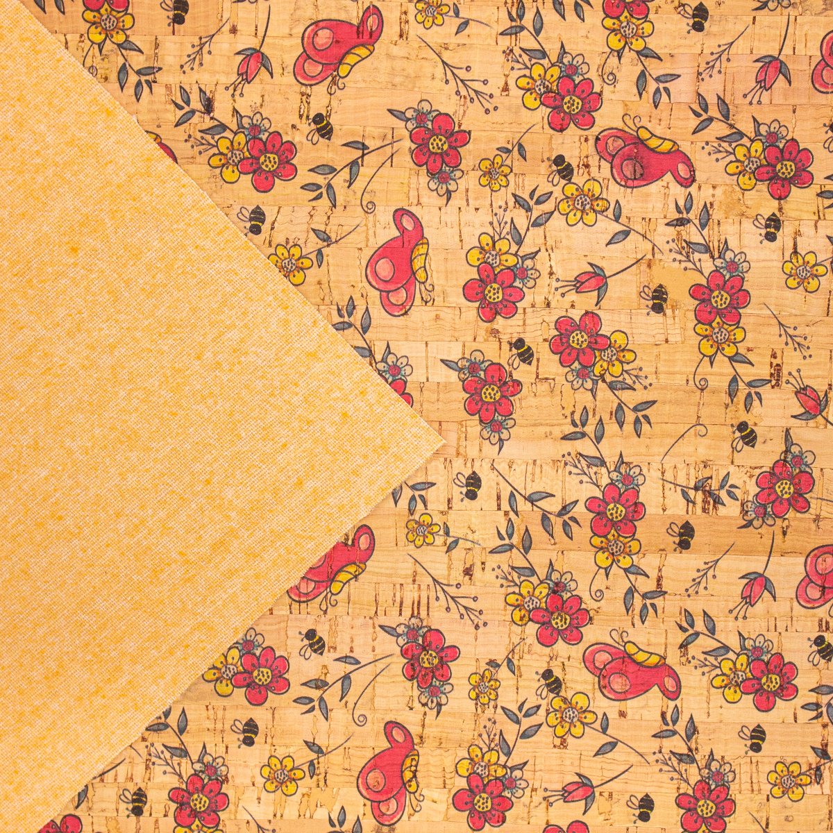 Carreau de tissu en liège motif de fleur de papillon mignon portugais COF-279