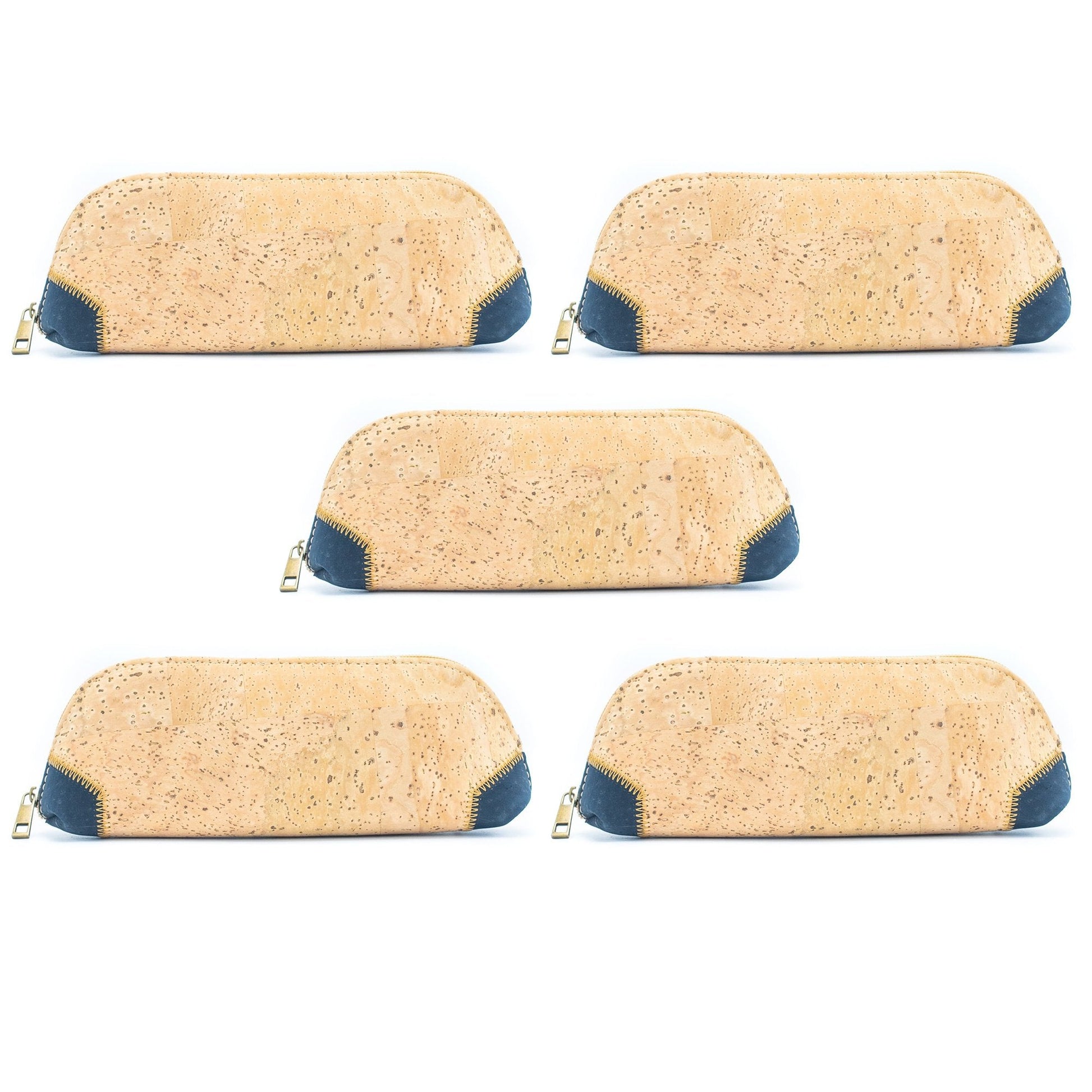 Natural Cork w/ Blue Conners Curved Compact Vegan Pencil Case (5 units) | THE CORK COLLECTION