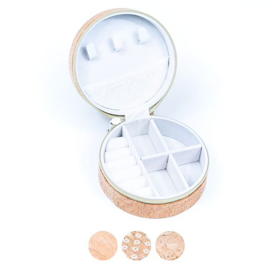 Boîte ronde de rangement de bijoux en liège naturel L-1013