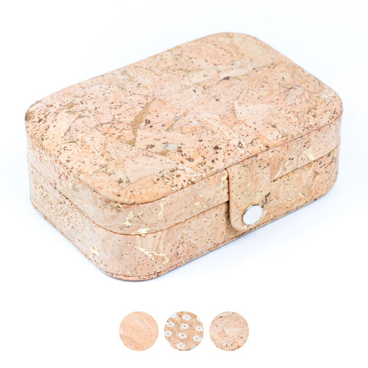Boîte rectangulaire de rangement de bijoux en liège naturel/doré/à motifs L-1014