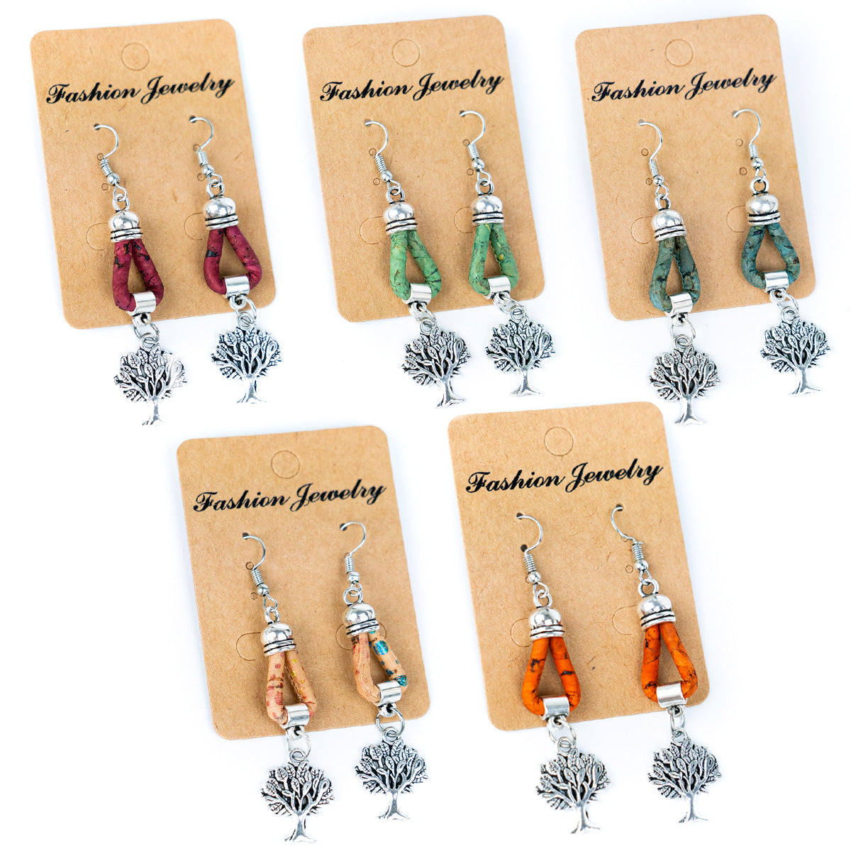 Natural Handmade Cork Tree Earrings for Women ER-157-MIX-5