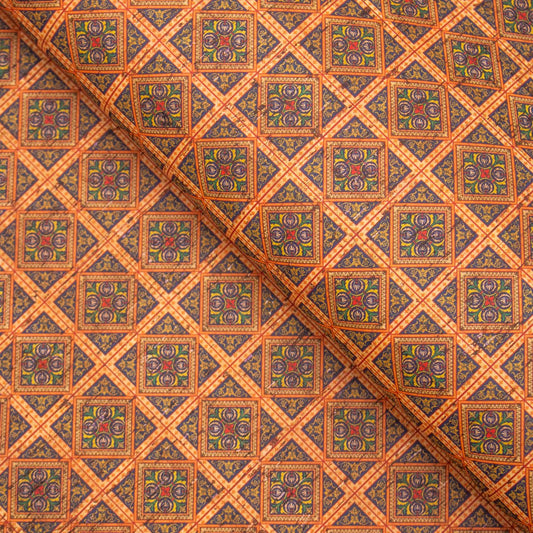 Portuguese Traditional Orange Square Ceramic Tile Mosaic Pattern Cork Fabric COF-260