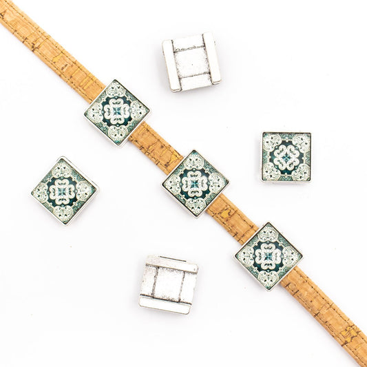 10 unités pour curseur de cordon plat de 10 mm avec carreaux portugais carrés pour la recherche de bracelets (22 mm x 22 mm) D-1-10-218
