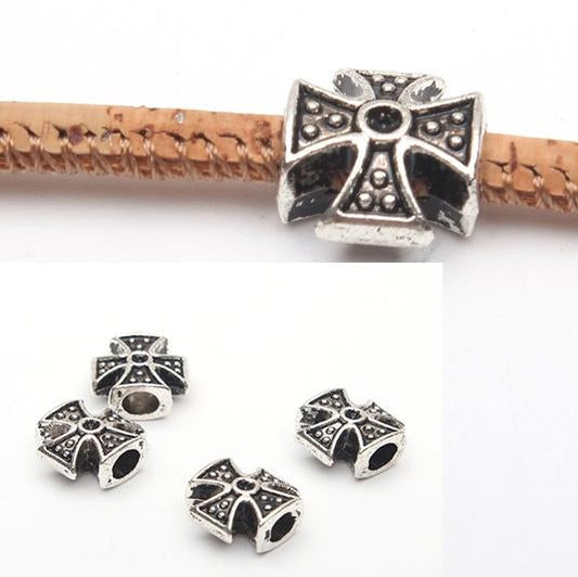 Fournitures rondes en cuir de 3mm, 20 pièces, perles croisées, composants de fourniture de bijoux en argent Antique D-5-3-38