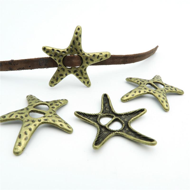 10 pièces pour cuir plat de 5mm, fournitures de bijoux en forme d'étoile de mer en Bronze Antique, recherche de bijoux D-1-5-7