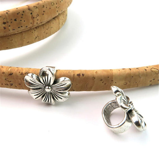 For 10*5mm Flower Slider Licorice Leather Oval Antique Silver bracelet Components Jewelry Findings D-2-10