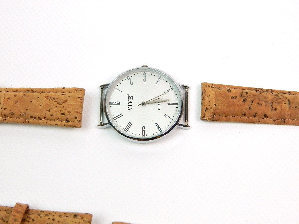 Natural Cork Watch Strap w/ PU Leather 14/18/20mm Handmade Vegan High Quality E-911