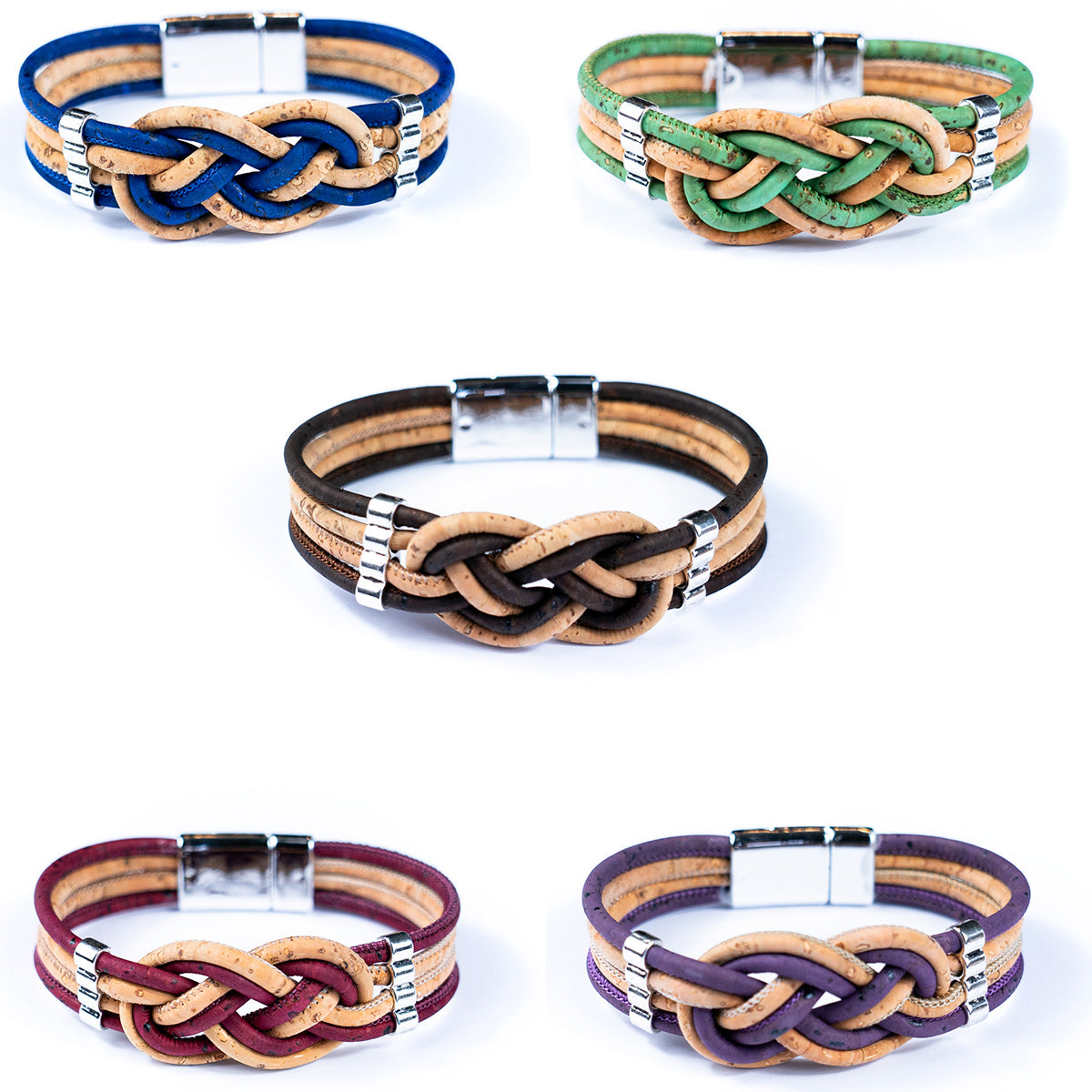 Cork Braided Colorful Cork w/ Magnet Clasp Bracelet BR-225-MIX-5（NEW）