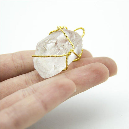 1 pièces chaîne en or transparent pierre naturelle cristal forme irrégulière pendentif 34x16mm bijoux trouver D-3-346-M