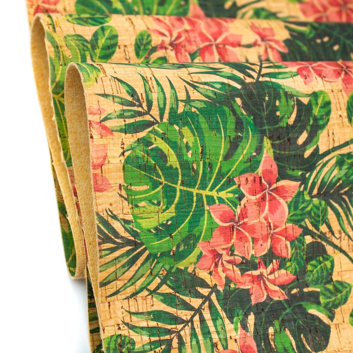 Tissu en liège à motif de fleurs tropicales COF-247