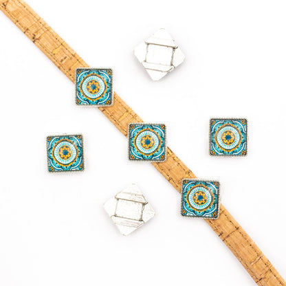 10 unités pour curseur de cordon plat de 10 mm avec carreaux portugais carrés pour la recherche de bracelets (17 mm x 17 mm) D-1-10-217