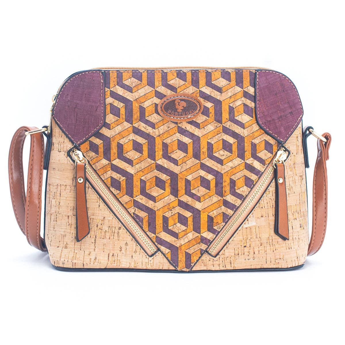 Cork Lady's Crossbody Bag w/ Stylish Floral Print & Diagonal Zipper Accents | THE CORK COLLECTION