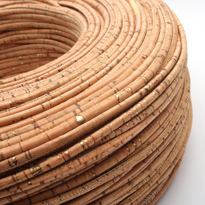 10meter Natural with gold cork 5mm round cork cord Portuguese cork  COR-181