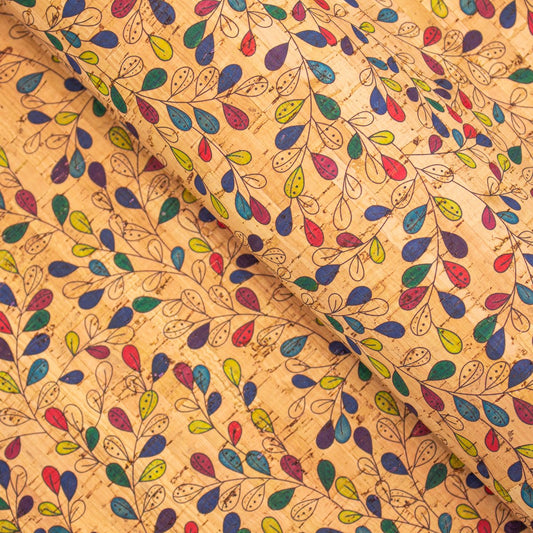 Vine Flower Leaves Pattern Cork Fabric COF-287