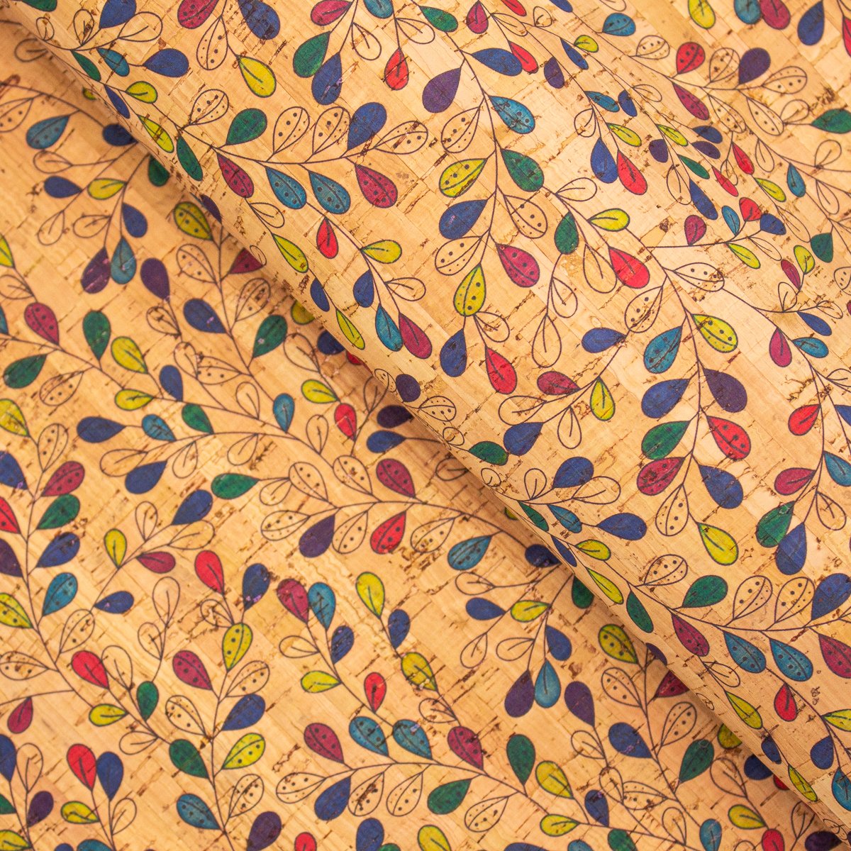 Tissu en liège à motif de feuilles de fleurs de vigne COF-287