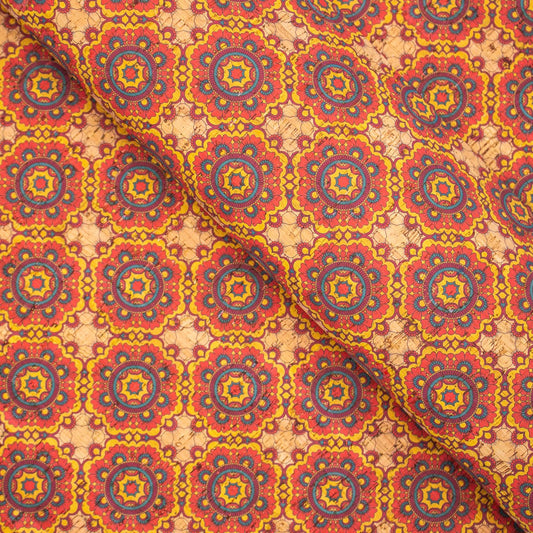 Natural cork fabric Tile, portuguese flower pattern COF-277