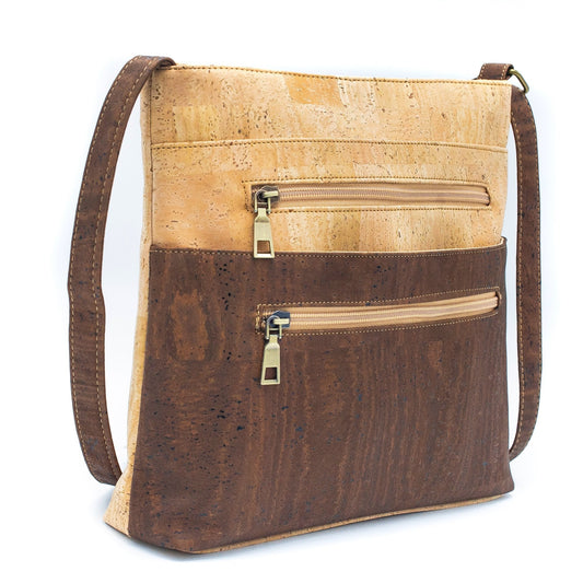 Vegan Natural & Brown Cork Double Zipper Handbag | THE CORK COLLECTION