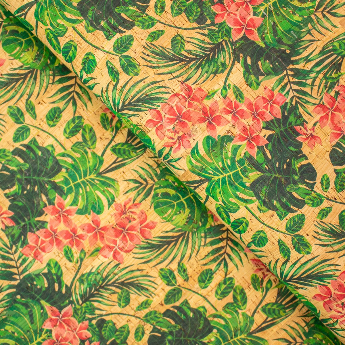 Tissu en liège à motif de fleurs tropicales COF-247