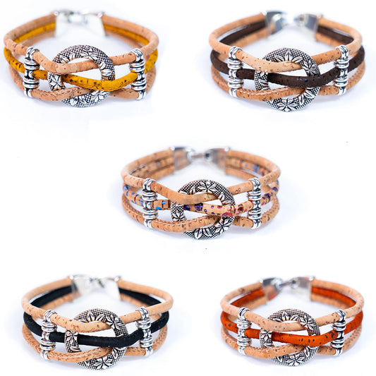 Bracelet en liège avec anneau floral torsadé BR-424-MIX-5