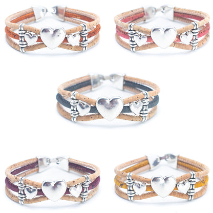 Bracelet en liège triple cœur BR-428-MIX-5 (NOUVEAU)）