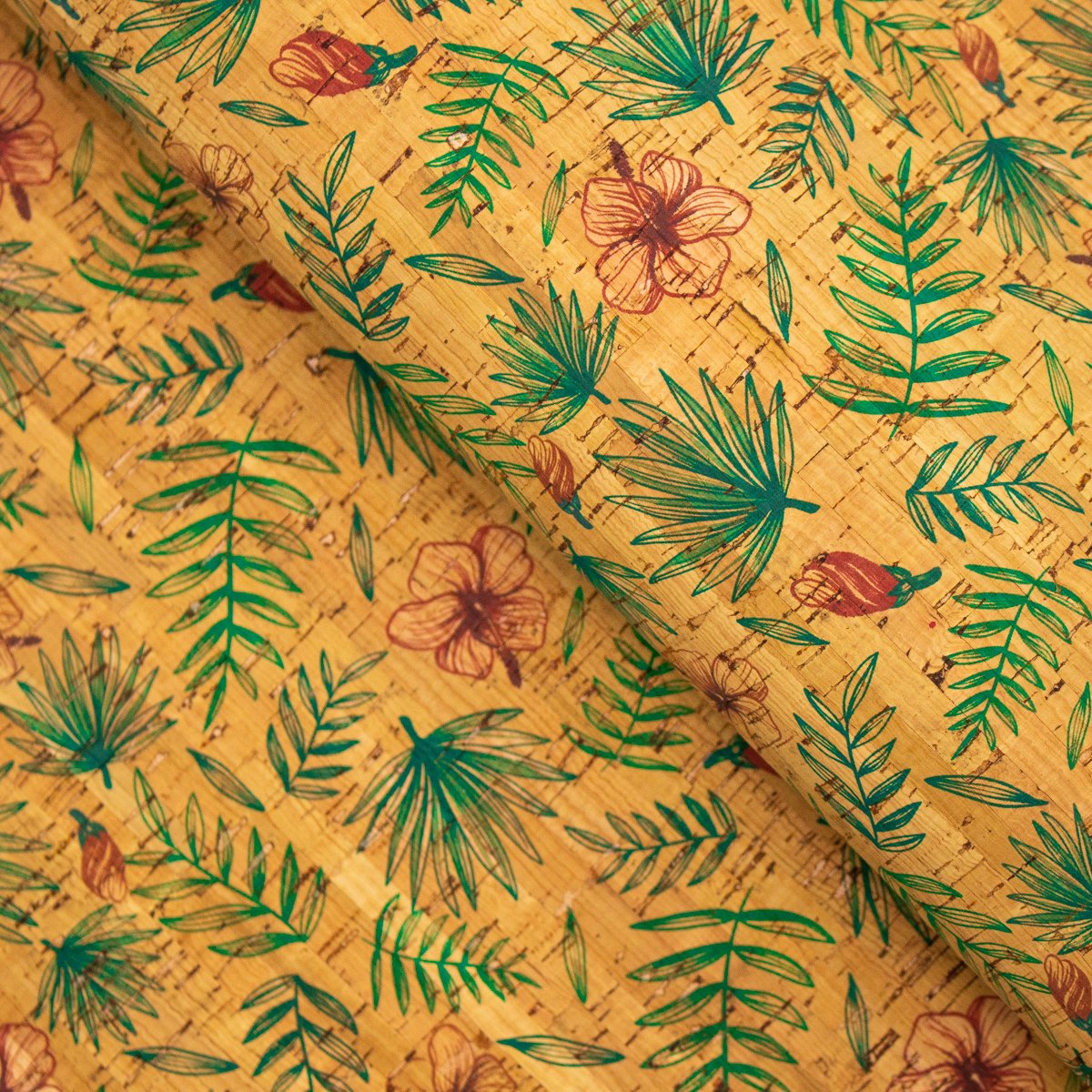 Tissu en liège à motifs de fleurs et de feuilles COF-237