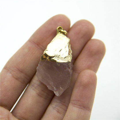1pcs pink gold natural stone crystal irregular shape pendant 37x15mm jewellery jewelry finding D-3-346-A
