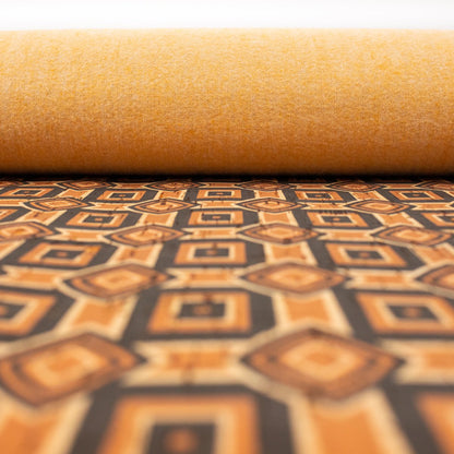 Tissu en liège naturel à motifs avec motifs ethniques orange et marron COF-203