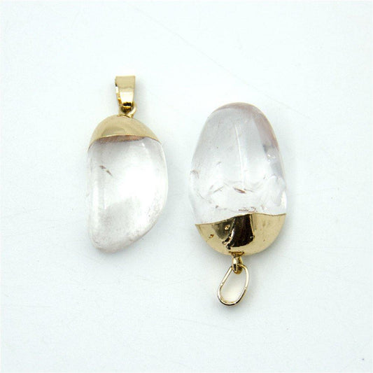 1pcs transparent gold polished natural stone crystal irregular shape pendant 27x13mm jewellery jewelry finding D-3-346-E