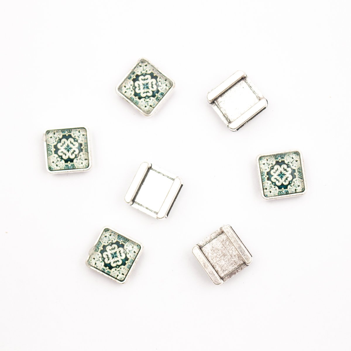 10units For 10mm flat cord slider with Square Portuguese tiles for bracelet finding（14mm*14mm） D-1-10-220