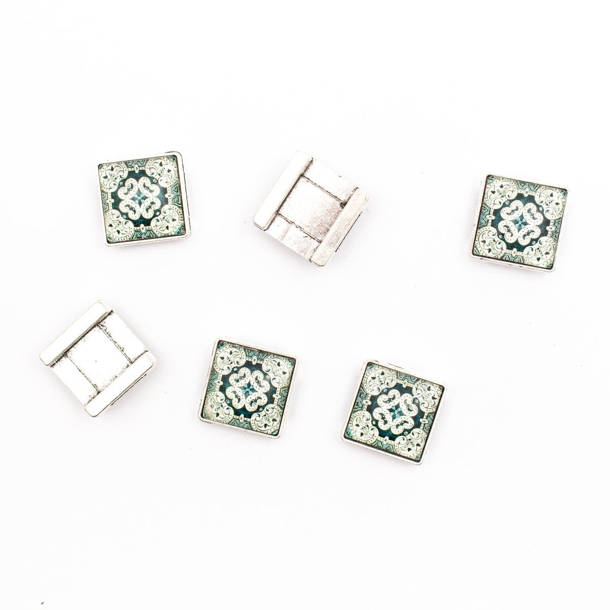 10 unités pour curseur de cordon plat de 10 mm avec carreaux portugais carrés pour la recherche de bracelets (22 mm x 22 mm) D-1-10-218