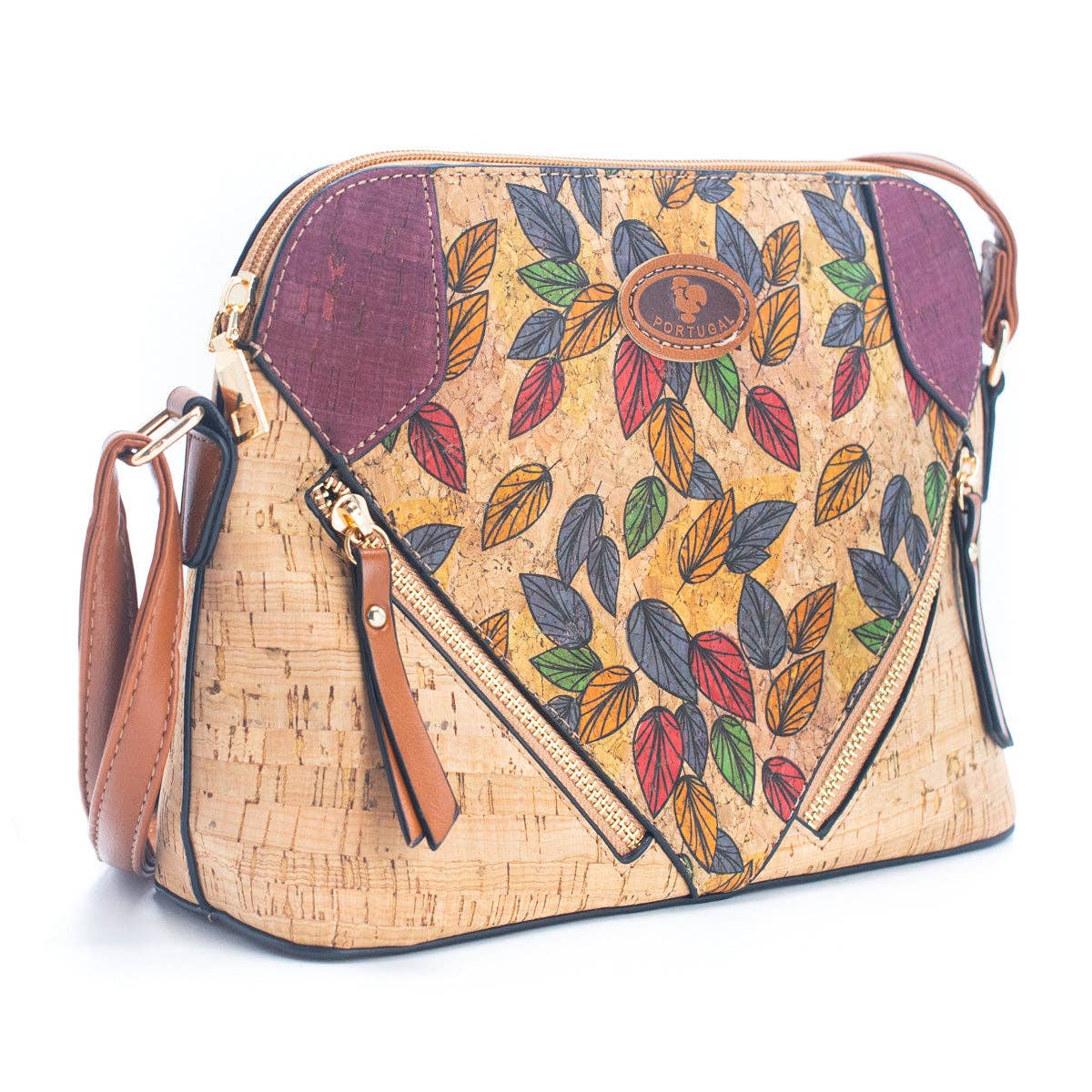 Cork Lady's Crossbody Bag w/ Stylish Floral Print & Diagonal Zipper Accents | THE CORK COLLECTION