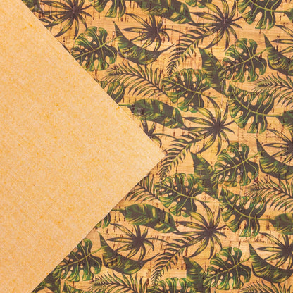 Green Plantain Leaves Pattern Cork Leather Fabric COF-259