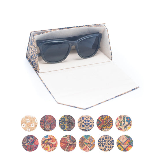 Foldable Triangular Cork Vegan Patterned Glasses Case  | THE CORK COLLECTION