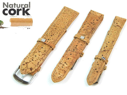Natural Cork Watch Strap w/ PU Leather 14/16/18/20/22/24mm Handmade Vegan High Quality E-911