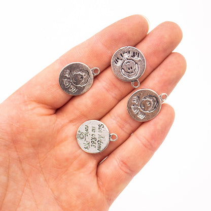 10 pièces 18 pendentif rond en argent Antique, fournitures de bijoux, recherche de bijoux D-3-459