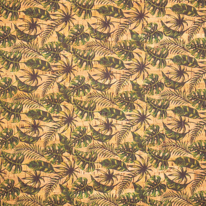 Tissu en cuir de liège à motif de feuilles de plantain vert COF-259