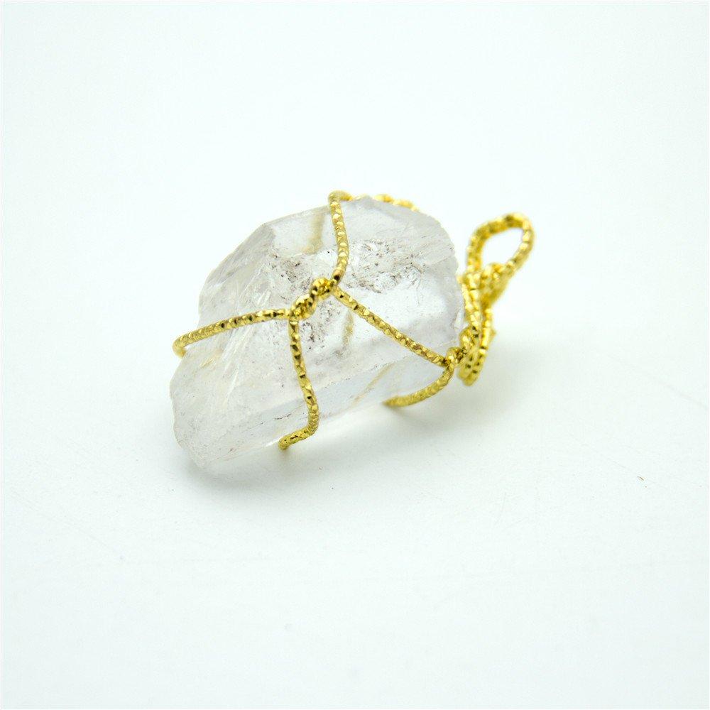 1 pièces chaîne en or transparent pierre naturelle cristal forme irrégulière pendentif 34x16mm bijoux trouver D-3-346-M