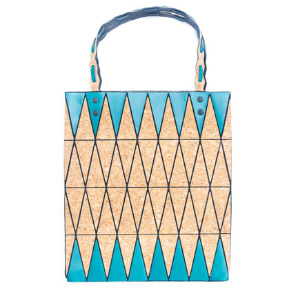 Pink, Black & Lake Blue Natural Cork Geometric Shopping Tote Bag | THE CORK COLLECTION